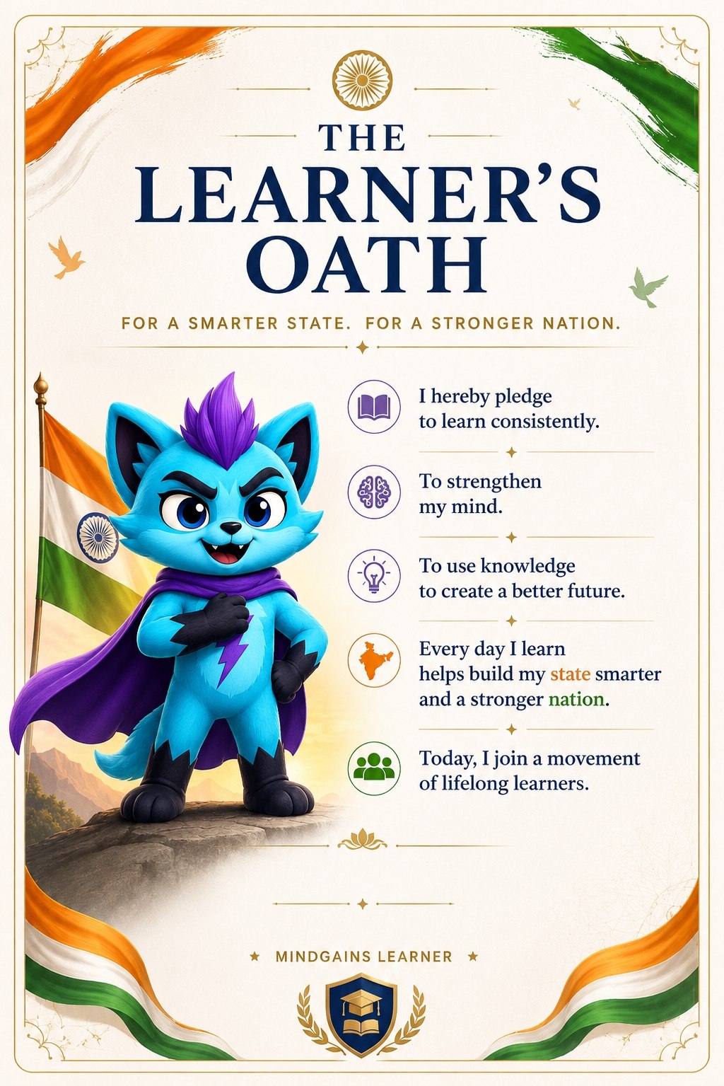 The MindGains Learner's Oath card for joining the MISA movement.